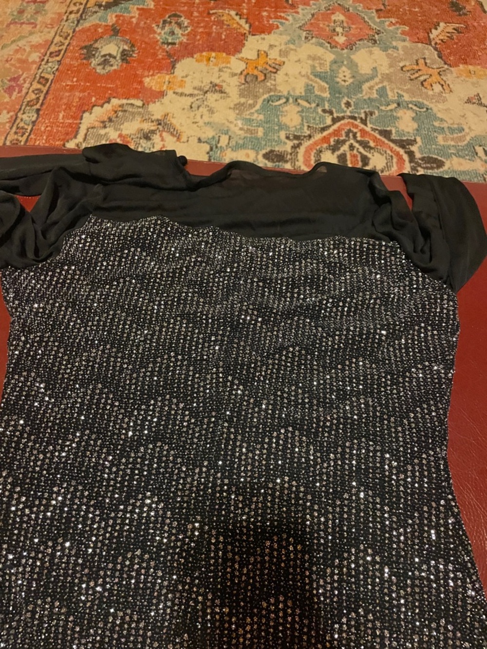 Black Sparkle Bling-Bling Knit Long-sheer Sleeve Top and upper neck! Size S - Picture 4 of 5